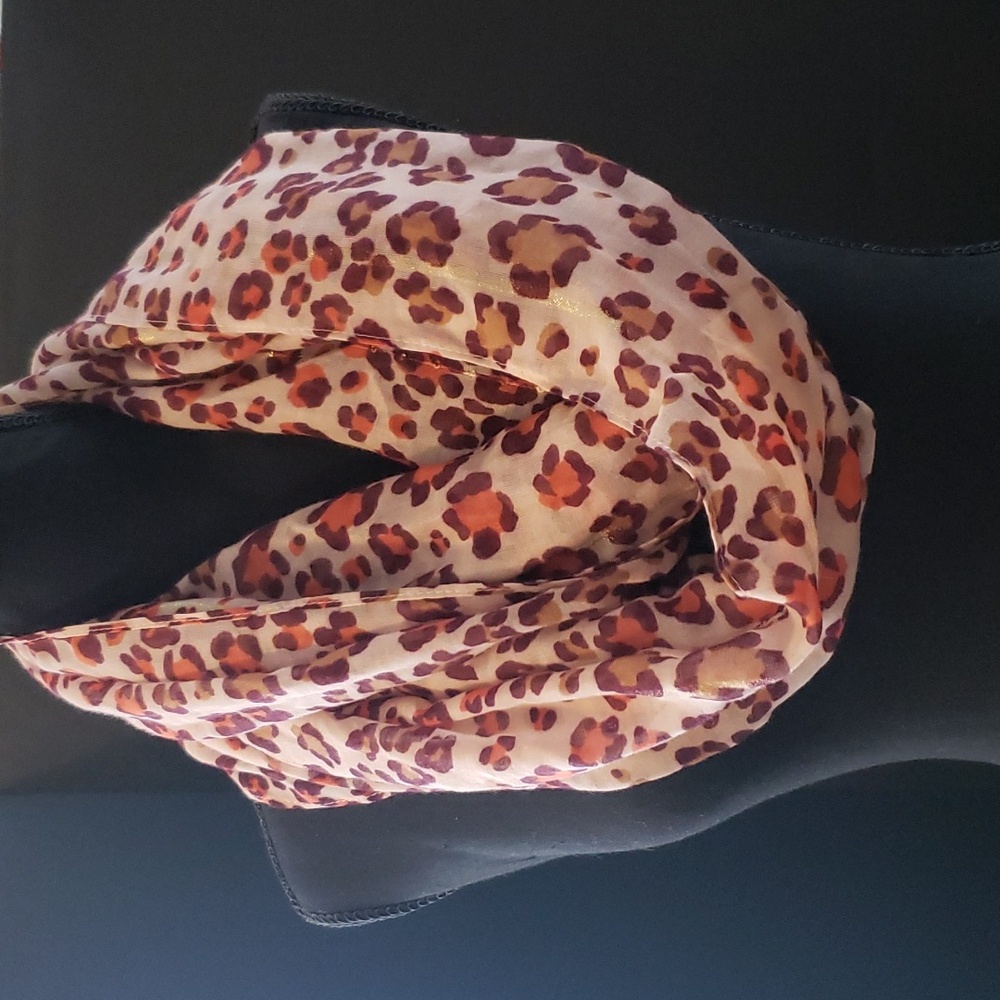 Womans orange, tan,and gold infinity scarf